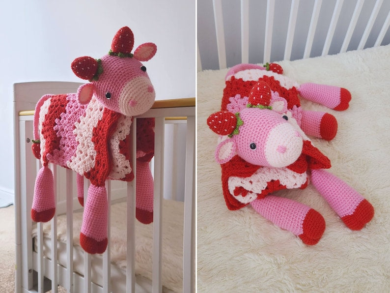 Strawberry Cow Baby Blanket Crochet Pattern