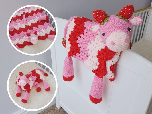 Strawberry Cow Baby Blanket Crochet Pattern