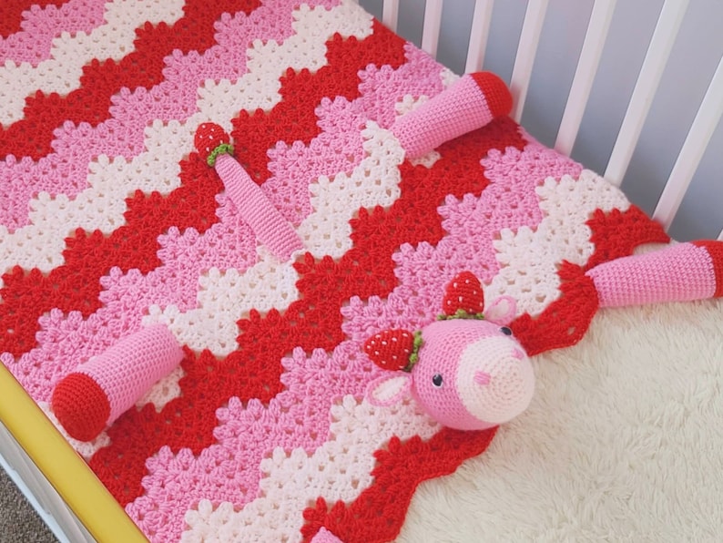 Strawberry Cow Baby Blanket Crochet Pattern