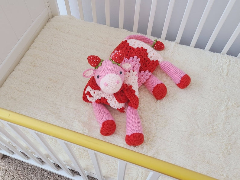 Strawberry Cow Baby Blanket Crochet Pattern
