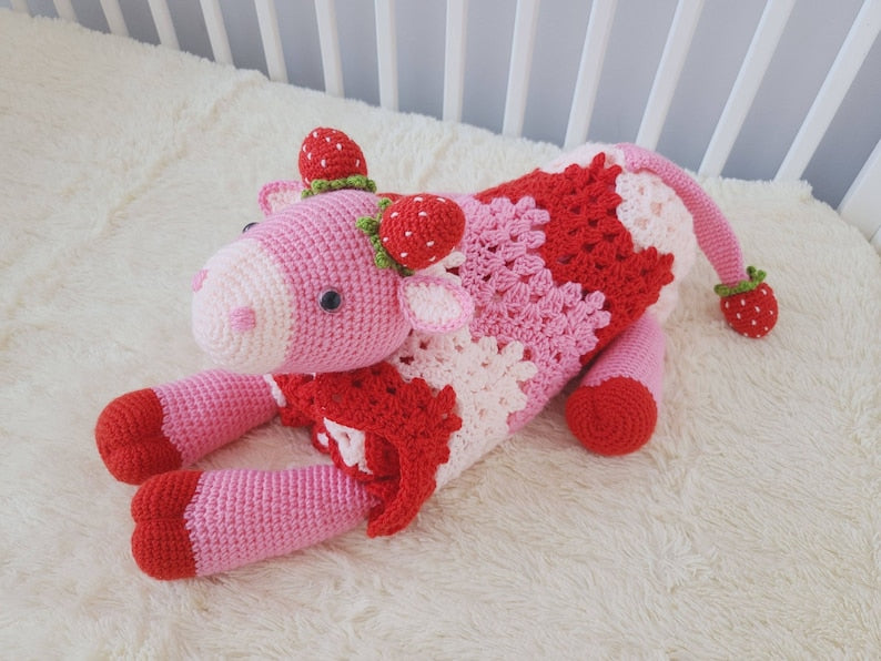 Strawberry Cow Baby Blanket Crochet Pattern