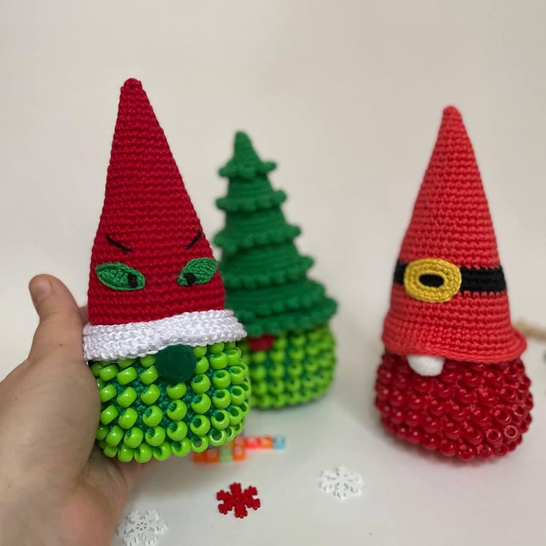 3 in 1 Beaded Christmas Gnome Crochet Pattern