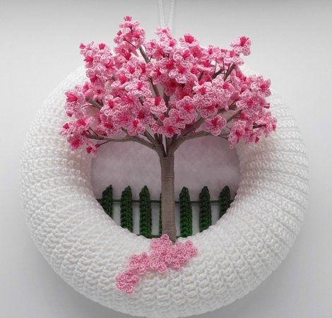 Cherry Blossom Door Wreath Crochet Pattern: