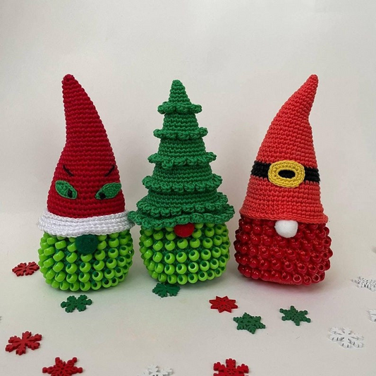 3 in 1 Beaded Christmas Gnome Crochet Pattern