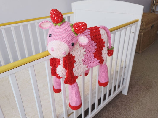Strawberry Cow Baby Blanket Crochet Pattern