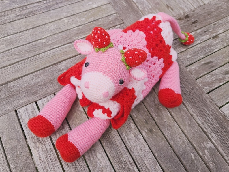 Strawberry Cow Baby Blanket Crochet Pattern