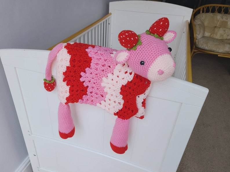 Strawberry Cow Baby Blanket Crochet Pattern