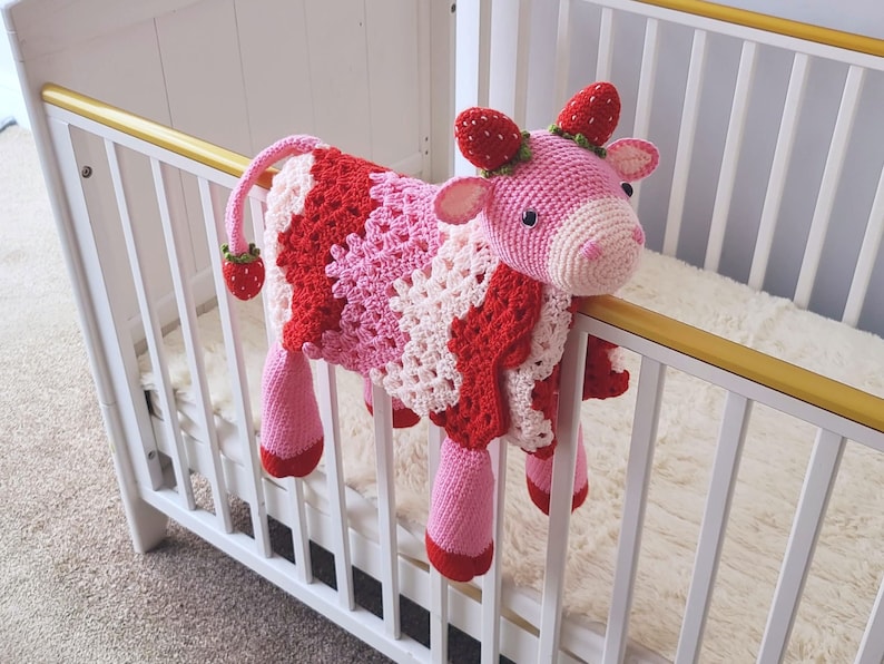 Strawberry Cow Baby Blanket Crochet Pattern