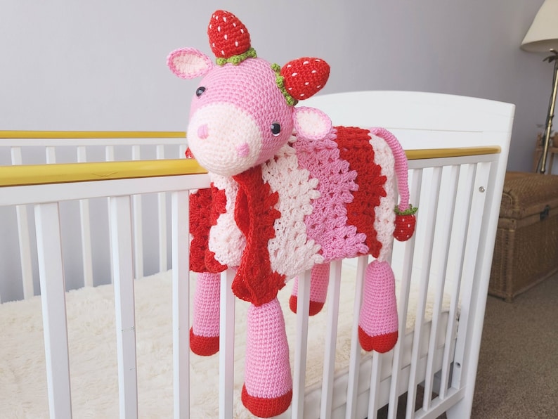 Strawberry Cow Baby Blanket Crochet Pattern
