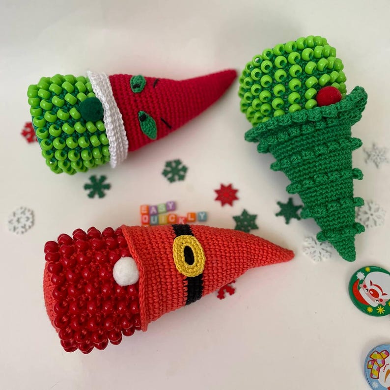 3 in 1 Beaded Christmas Gnome Crochet Pattern