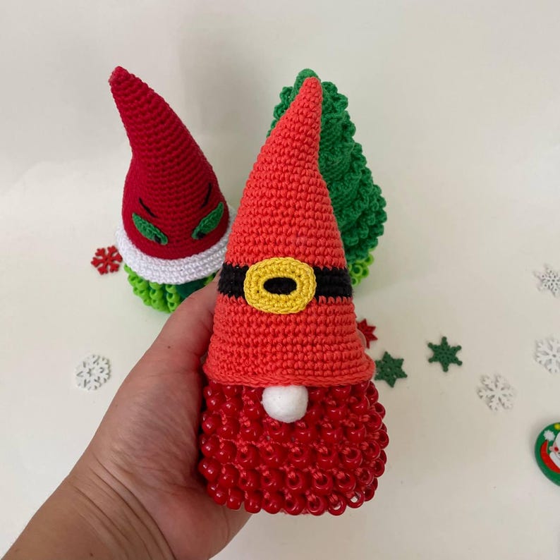 3 in 1 Beaded Christmas Gnome Crochet Pattern