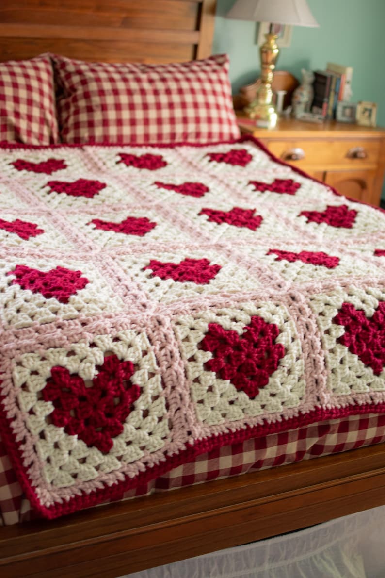 Heart Granny Square Blanket Crochet Pattern
