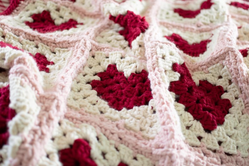 Heart Granny Square Blanket Crochet Pattern