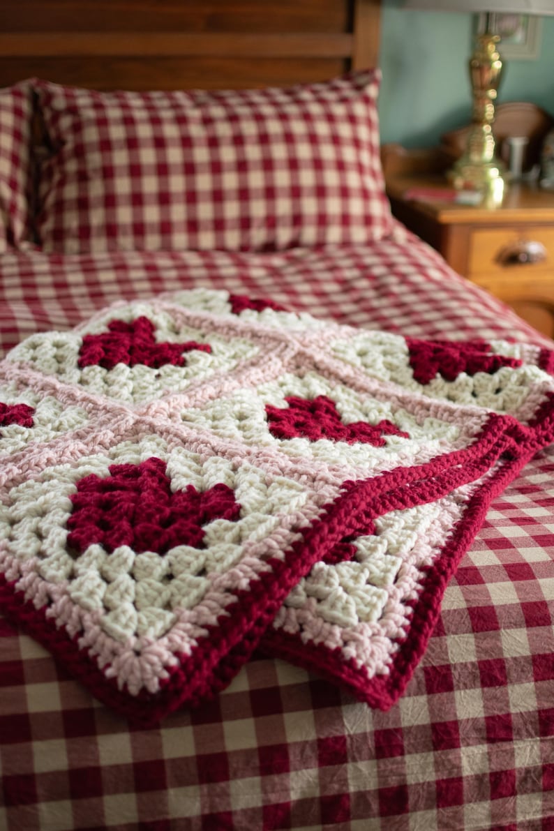 Heart Granny Square Blanket Crochet Pattern