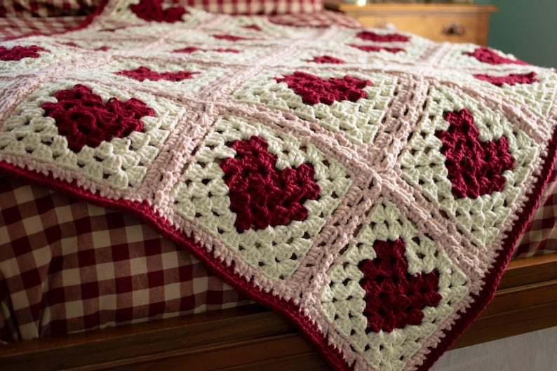 Heart Granny Square Blanket Crochet Pattern