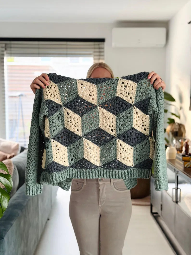3D Cube Cardigan Crochet Pattern