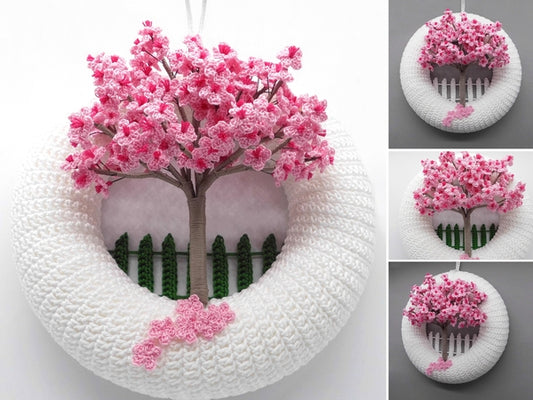 Cherry Blossom Door Wreath Crochet Pattern: