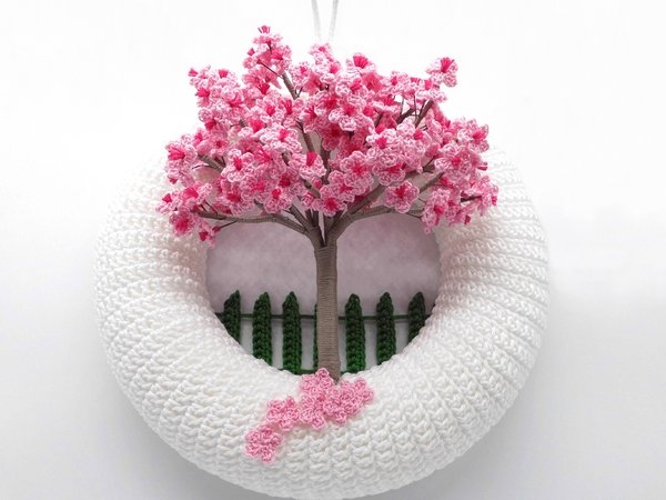 Cherry Blossom Door Wreath Crochet Pattern: