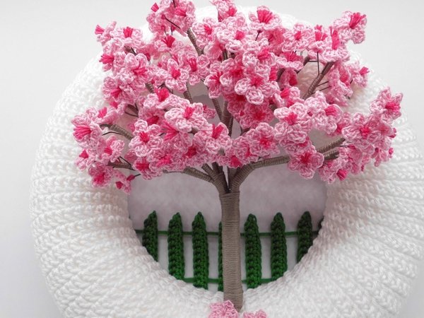 Cherry Blossom Door Wreath Crochet Pattern: