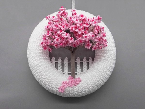 Cherry Blossom Door Wreath Crochet Pattern:
