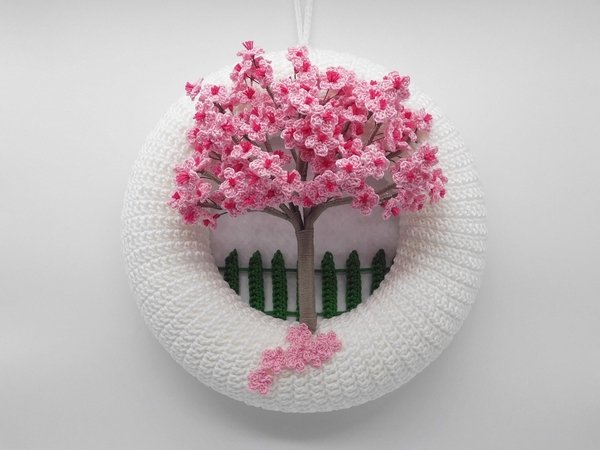 Cherry Blossom Door Wreath Crochet Pattern: