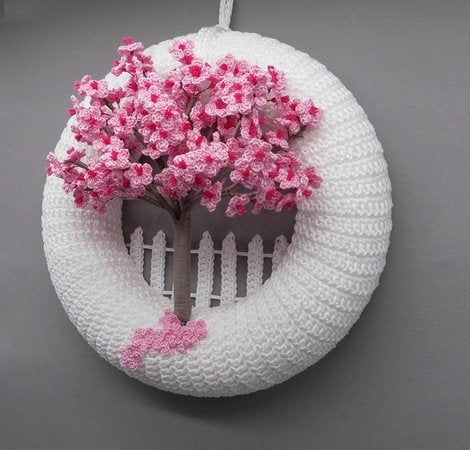Cherry Blossom Door Wreath Crochet Pattern: